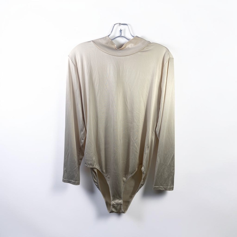 SHEIN Curve Bodysuit Beige Mock Neck Long Sleeve Stretch Top 1XL